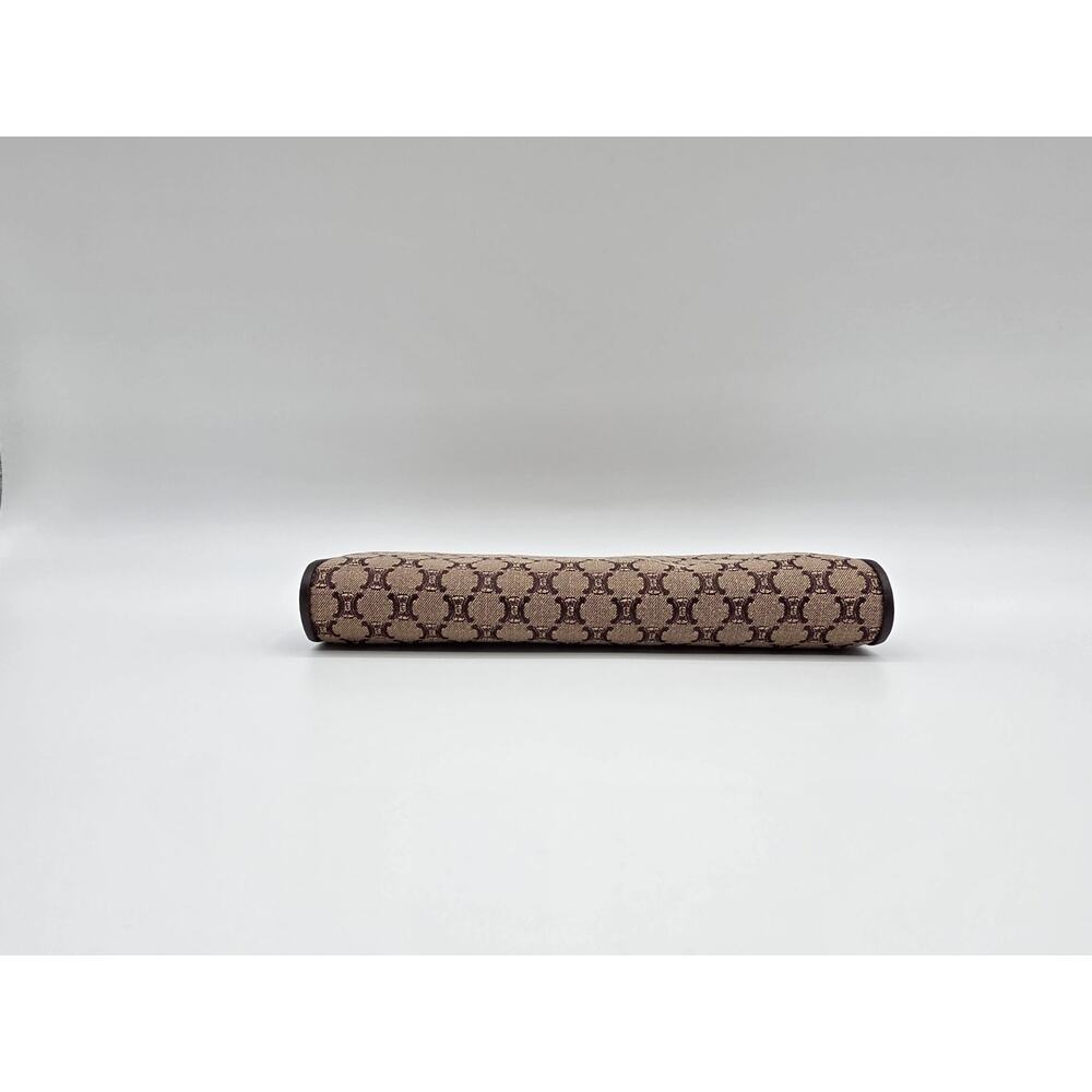 Celine Macadam Canvas Long Wallet Brown Triomphe Kiss Lock Coin Purse Vintage - Picture 5 of 16